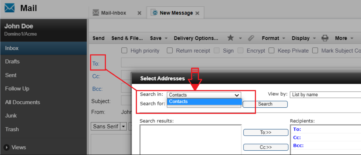 Using iOS16 device, accessing iNotes in ultralight mode, and composing new  mail the notation of the address becomes strange.