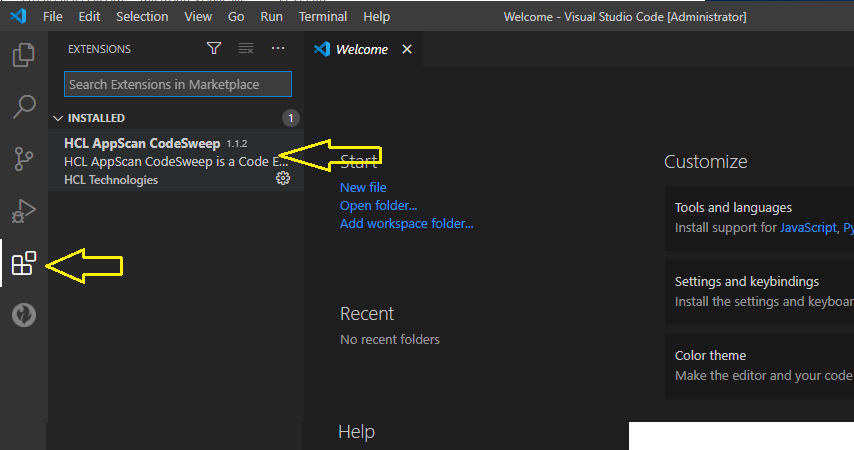 How to install the HCL AppScan CodeSweep from the Visual Studio Marketplace