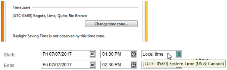 timezone shows when hovering to time when a new meeting